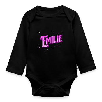 Emilie's name personalized - Organic Longsleeve Baby Bodysuit - black - Front