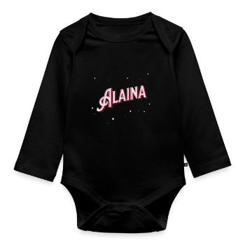 Prénom Alaina personnalisé - Body Bébé bio manches longues - noir - Devant