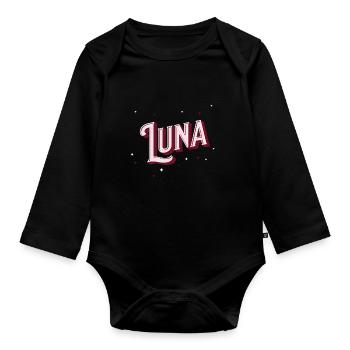 Luna name personalized - Organic Longsleeve Baby Bodysuit - black - Front