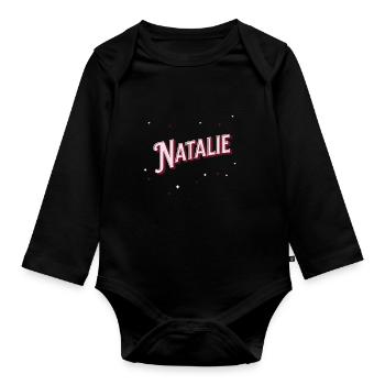 Le prénom de Natalie personnalisé - Body Bébé bio manches longues - noir - Devant