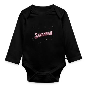 Nom Savannah personnalisé - Body Bébé bio manches longues - noir - Devant