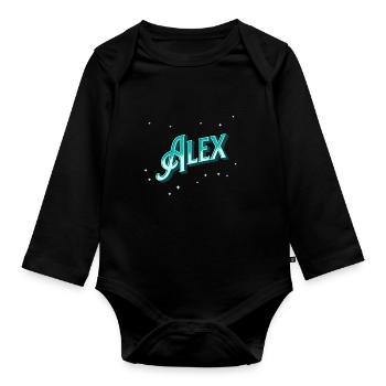 Le prénom d’Alex personnalisé - Body Bébé bio manches longues - noir - Devant