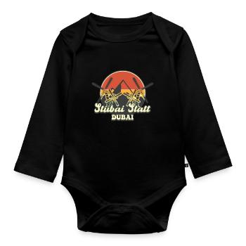Ski Stubai Stubaital Tirol Alpen Skifahrer - Baby Bio-Langarm-Body - Schwarz - Vorne