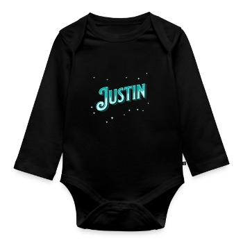 Justin Namen personalisiert - Baby Bio-Langarm-Body - Schwarz - Vorne