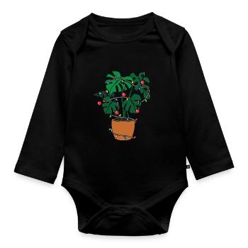 Christmas Monstera avec guirlande lumineuse Arbre - Body Bébé bio manches longues - noir - Devant