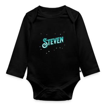 Steven Namen personalisiert - Baby Bio-Langarm-Body - Schwarz - Vorne