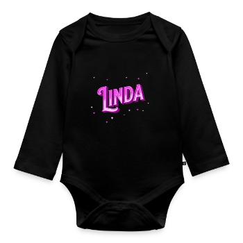 Linda Namen personalisiert - Baby Bio-Langarm-Body - Schwarz - Vorne