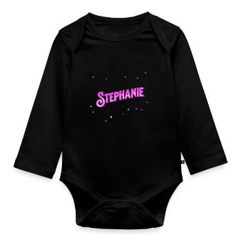 Le prénom de Stéphanie personnalisé - Body Bébé bio manches longues - noir - Devant