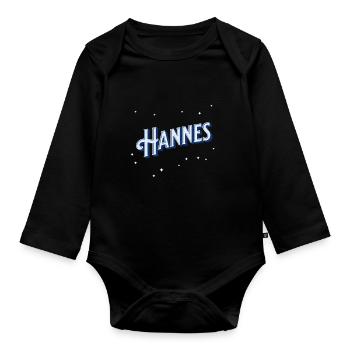 Hannes' name personalized - Organic Longsleeve Baby Bodysuit - black - Front