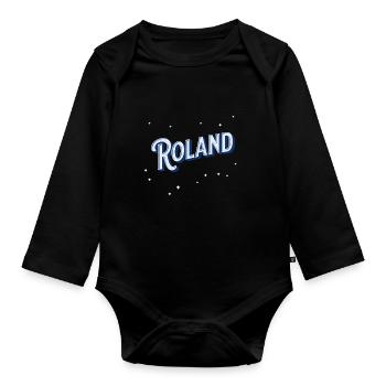 Roland Namen personalisiert - Baby Bio-Langarm-Body - Schwarz - Vorne