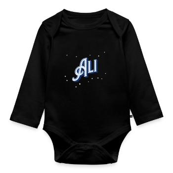 Ali name personalized - Organic Longsleeve Baby Bodysuit - black - Front