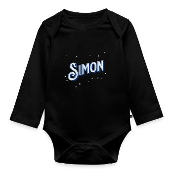Le nom de Simon personnalisé - Body Bébé bio manches longues - noir - Devant