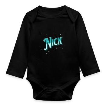 Nick Namen personalisiert - Baby Bio-Langarm-Body - Schwarz - Vorne