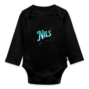 Nils Namen personalisiert - Baby Bio-Langarm-Body - Schwarz - Vorne