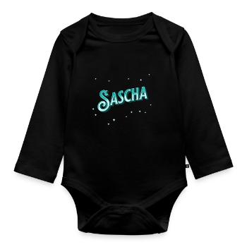 Nom Sascha personnalisé - Body Bébé bio manches longues - noir - Devant