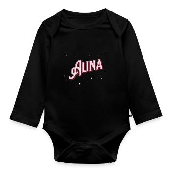 Nom Alina personnalisé - Body Bébé bio manches longues - noir - Devant