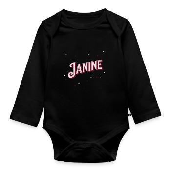 Janine name personalized - Organic Longsleeve Baby Bodysuit - black - Front