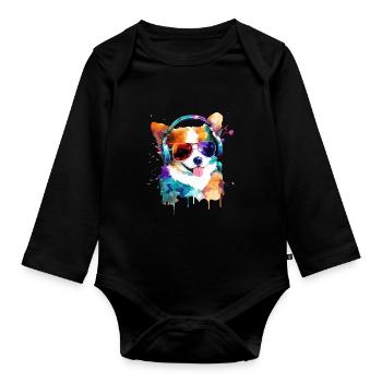 Süsser kleiner Gamer Hund Für Hundeliebhaber Bunt - Baby Bio-Langarm-Body - Schwarz - Vorne