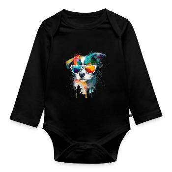 Süsser kleiner Gamer Hund Für Hundeliebhaber Bunt - Baby Bio-Langarm-Body - Schwarz - Vorne