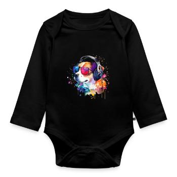 Süsser kleiner Gamer Hund Für Hundeliebhaber Bunt - Baby Bio-Langarm-Body - Schwarz - Vorne