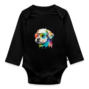 Süsser kleiner Gamer Hund Für Hundeliebhaber Bunt - Baby Bio-Langarm-Body - Schwarz - Vorne