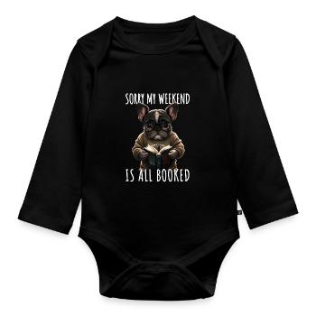 Dictée drôle de livres Bouledogue Ver de - Body Bébé bio manches longues - noir - Devant