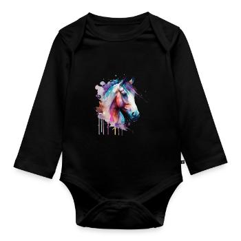 Joli cheval pour les amoureux des chevaux Coloré - Body Bébé bio manches longues - noir - Devant