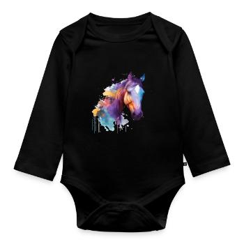 Joli cheval pour les amoureux des chevaux Coloré - Body Bébé bio manches longues - noir - Devant