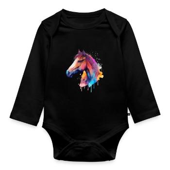 Joli cheval pour les amoureux des chevaux Coloré - Body Bébé bio manches longues - noir - Devant