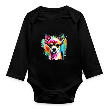 Chihuahua pour les amoureux des chiens Maîtresse Maître - Body Bébé bio manches longues - noir - Devant
