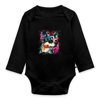 Chihuahua pour les amoureux des chiens Maîtresse Maître - Body Bébé bio manches longues - noir - Devant