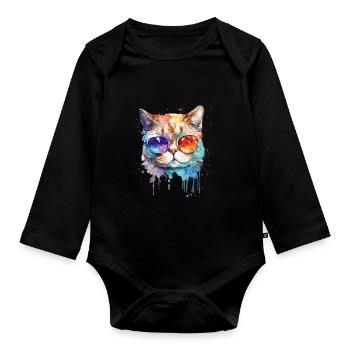Cool Little Gamer Cat pour les amoureux des chats colorés - Body Bébé bio manches longues - noir - Devant