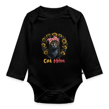 Cat Mom Maman chat tournesol - Body Bébé bio manches longues - noir - Devant