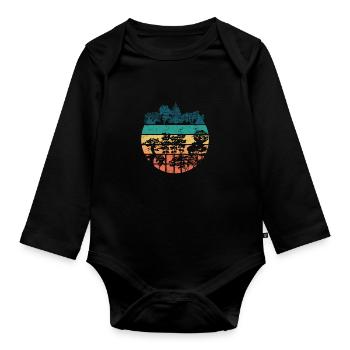 Retro Forest Trees Mountains Nature Lovers - Outdoor - Organic Longsleeve Baby Bodysuit - black - Front