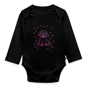 Portuguese Water Dog mit kleinen Pfoten - Baby Bio-Langarm-Body - Schwarz - Vorne