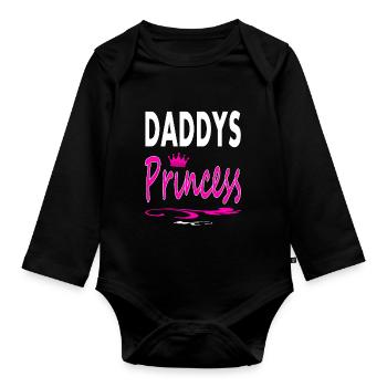 daddys princess father and daughter saying gift - Organic Longsleeve Baby Bodysuit - black - Front