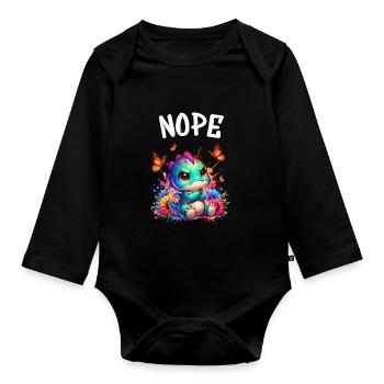 Dinosaur Saying Nope for Boys and Girls - Organic Longsleeve Baby Bodysuit - black - Front