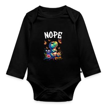 Dinosaur Saying Nope for Boys and Girls - Organic Longsleeve Baby Bodysuit - black - Front