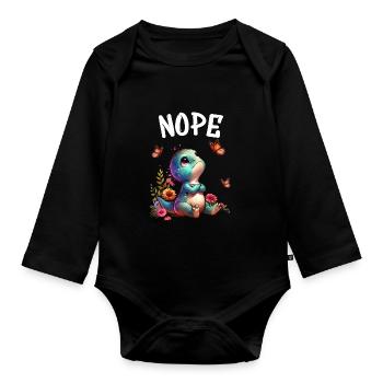 Dinosaur Saying Nope for Boys and Girls - Organic Longsleeve Baby Bodysuit - black - Front