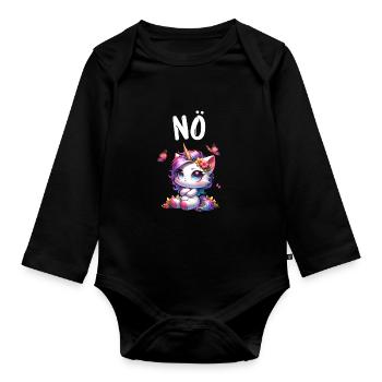 Licorne disant non Garçon et fille Créature mythique - Body Bébé bio manches longues - noir - Devant