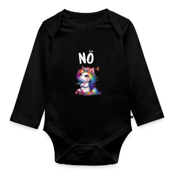 Licorne disant non Garçon et fille Créature mythique - Body Bébé bio manches longues - noir - Devant