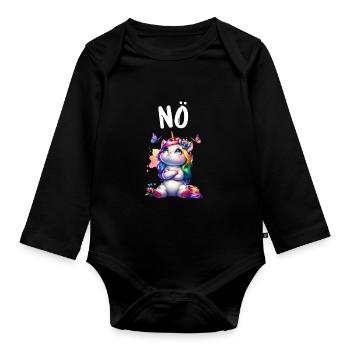 Licorne disant non garçon et fille créature mythique - Body Bébé bio manches longues - noir - Devant