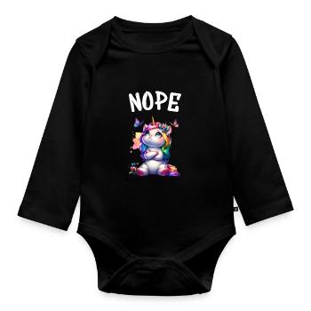 Licorne disant non Garçon et fille Créature mythique - Body Bébé bio manches longues - noir - Devant