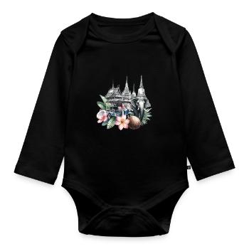 Thai-tempel Elefant Bangkok Pagode - Baby Bio-Langarm-Body - Schwarz - Vorne