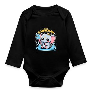 Cute Happy Songkran Thailand Vacation - Organic Longsleeve Baby Bodysuit - black - Front