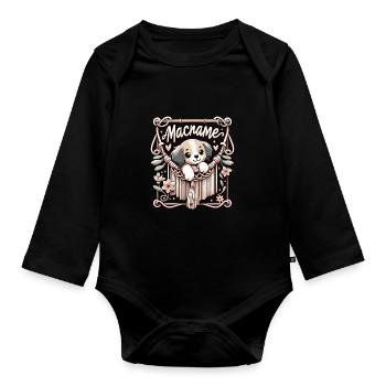 Drôle de macramé chien artiste macramé - Body Bébé bio manches longues - noir - Devant