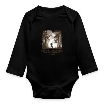 Christian - I can do everything through Christ - Organic Longsleeve Baby Bodysuit - black - Front