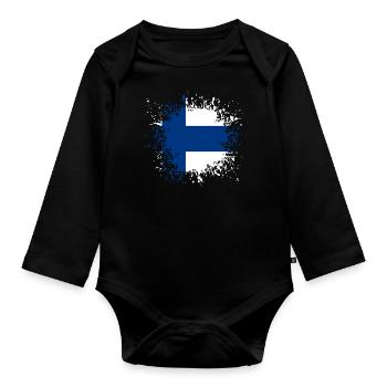 Finlande drapeau bannière pays Suomi pays de l'UE - Body Bébé bio manches longues - noir - Devant