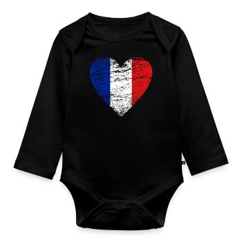 Drapeau France Vintage Occasion Look Coeur Amour FR - Body Bébé bio manches longues - noir - Devant