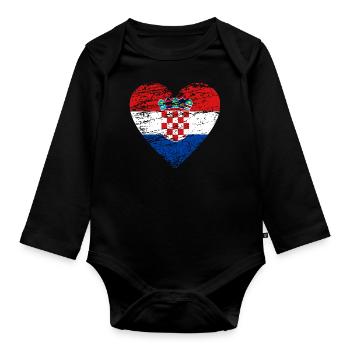Croatia flag vintage heart used look - Organic Longsleeve Baby Bodysuit - black - Front